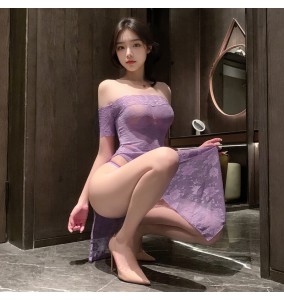 FEE ET MOI - Sheer Rose Off-Shoulder Cheongsam (Purple)